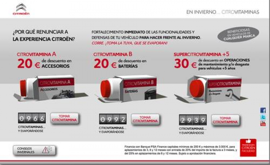 Citrovitaminas, Citroën regala cheques descuento de 20€ y 30€